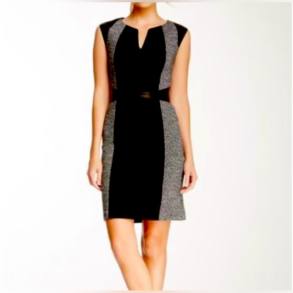 Rebecca Taylor Tweed + Twill + Leather Dress | Black | Size 12 | Retail $495